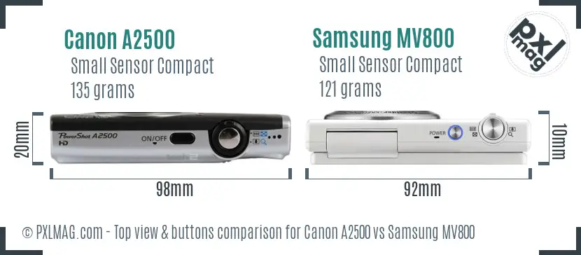 Canon A2500 vs Samsung MV800 top view buttons comparison