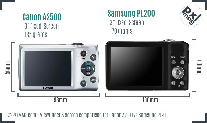 Canon A2500 vs Samsung PL200 Screen and Viewfinder comparison