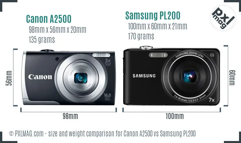 Canon A2500 vs Samsung PL200 size comparison