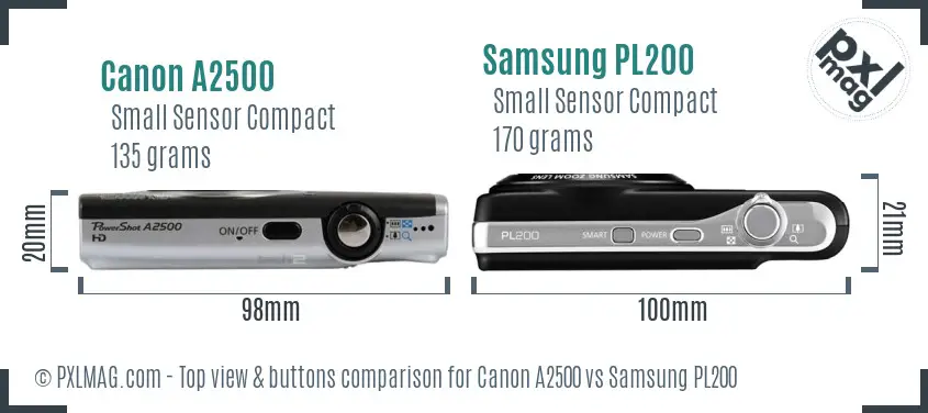 Canon A2500 vs Samsung PL200 top view buttons comparison