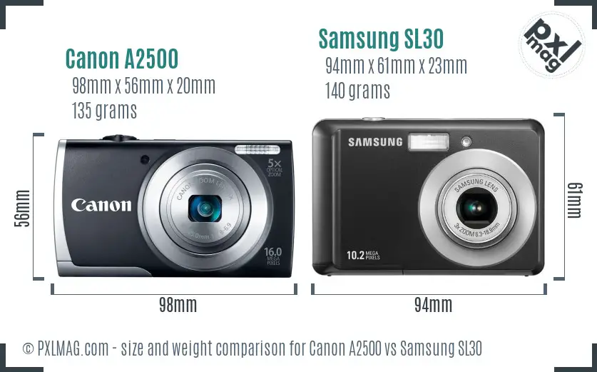 Canon A2500 vs Samsung SL30 size comparison Canon A2500 vs Samsung SL30 size comparison