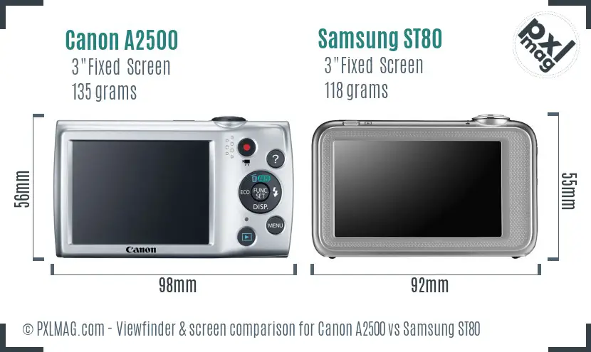 Canon A2500 vs Samsung ST80 Screen and Viewfinder comparison