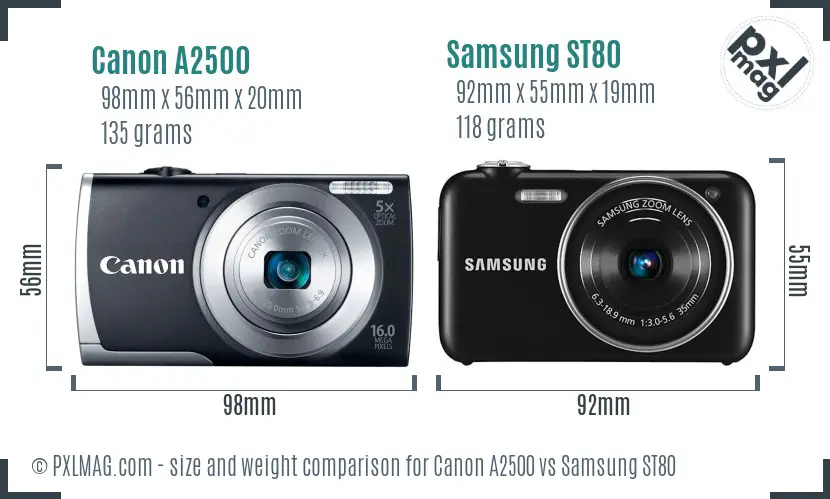 Canon A2500 vs Samsung ST80 size comparison