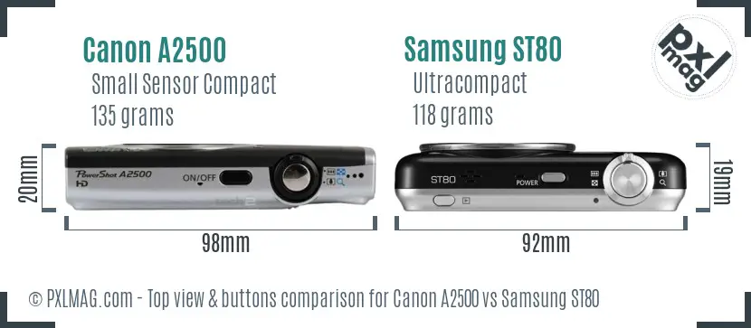 Canon A2500 vs Samsung ST80 top view buttons comparison