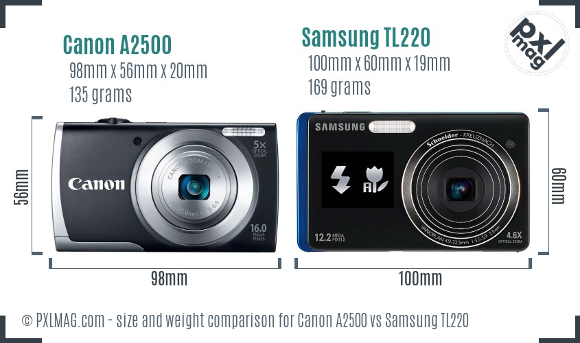 Canon A2500 vs Samsung TL220 size comparison