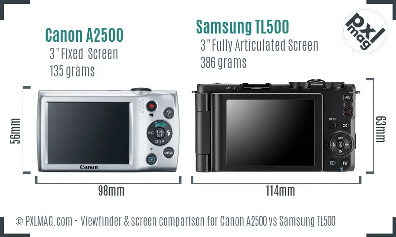 Canon A2500 vs Samsung TL500 Screen and Viewfinder comparison Canon A2500 vs Samsung TL500 Screen and Viewfinder comparison