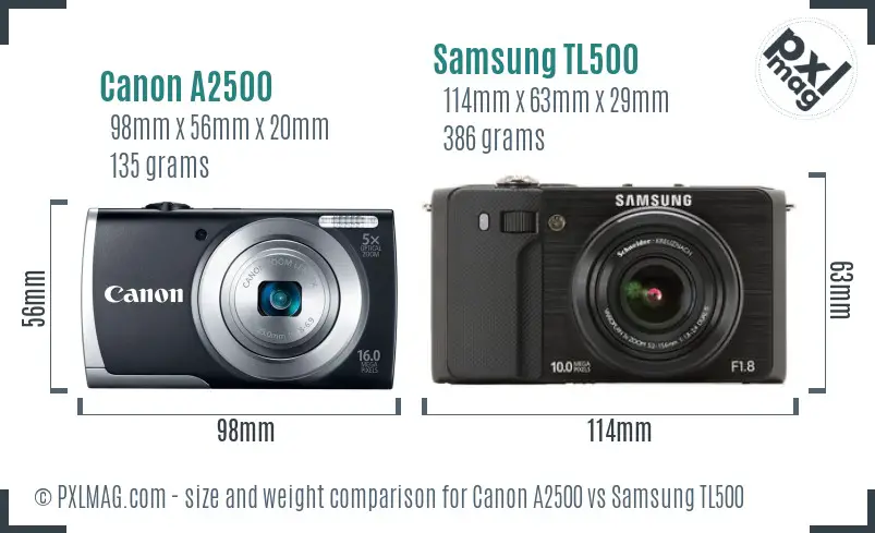 Canon A2500 vs Samsung TL500 size comparison Canon A2500 vs Samsung TL500 size comparison