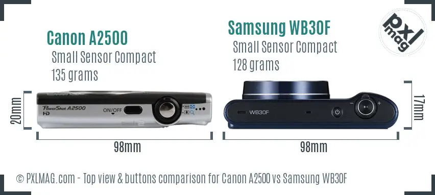Canon A2500 vs Samsung WB30F top view buttons comparison