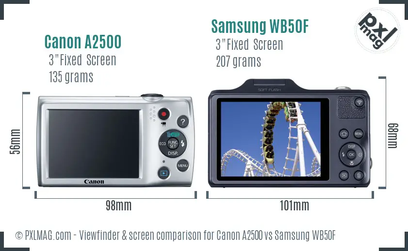 Canon A2500 vs Samsung WB50F Screen and Viewfinder comparison Canon A2500 vs Samsung WB50F Screen and Viewfinder comparison