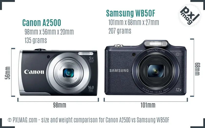 Canon A2500 vs Samsung WB50F size comparison Canon A2500 vs Samsung WB50F size comparison