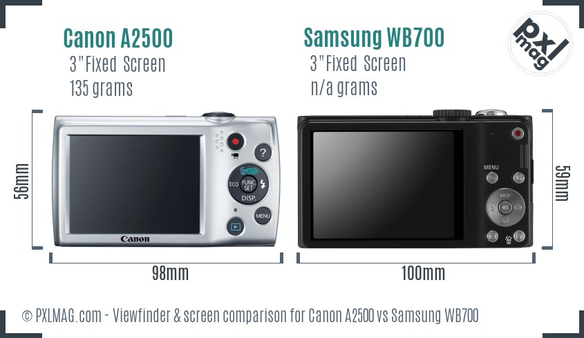 Canon A2500 vs Samsung WB700 Screen and Viewfinder comparison