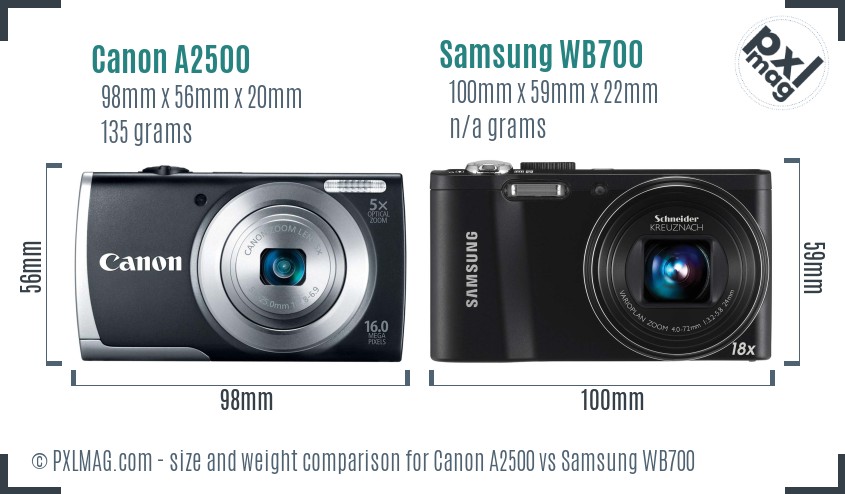 Canon A2500 vs Samsung WB700 size comparison Canon A2500 vs Samsung WB700 size comparison