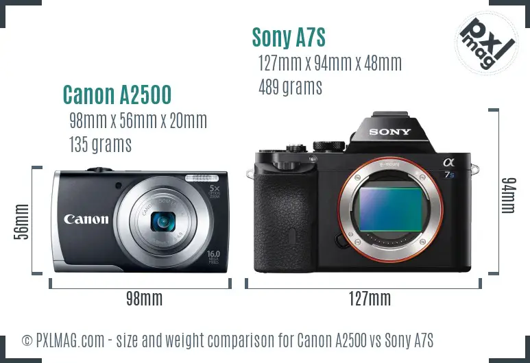Canon A2500 vs Sony A7S size comparison