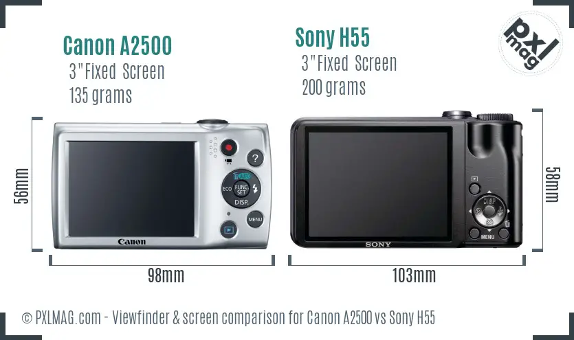 Canon A2500 vs Sony H55 Screen and Viewfinder comparison