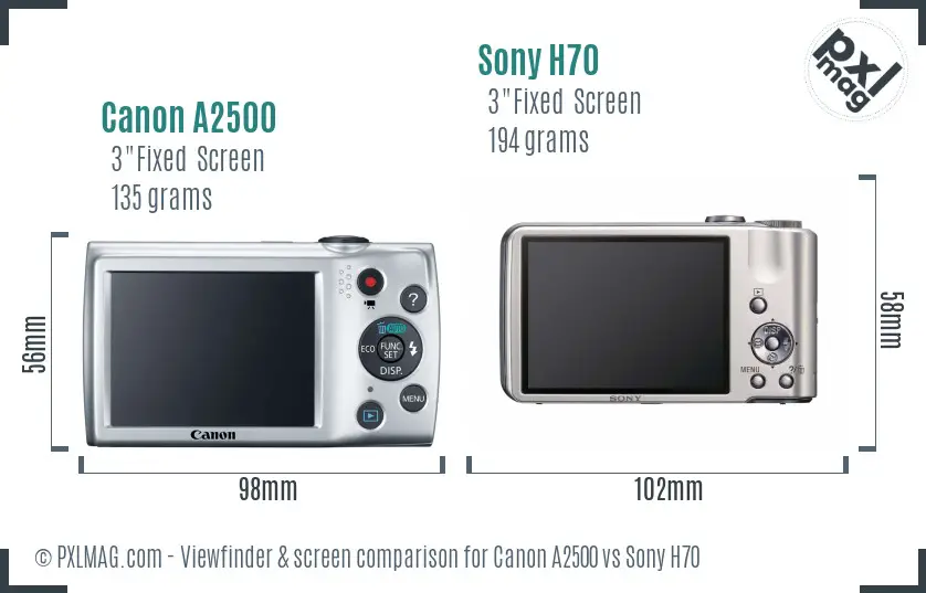 Canon A2500 vs Sony H70 Screen and Viewfinder comparison