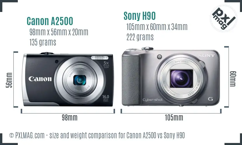 Canon A2500 vs Sony H90 size comparison Canon A2500 vs Sony H90 size comparison