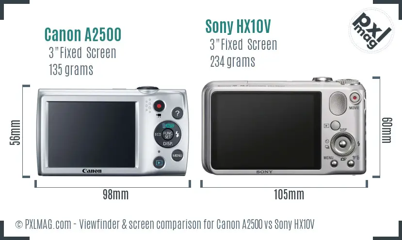 Canon A2500 vs Sony HX10V Screen and Viewfinder comparison