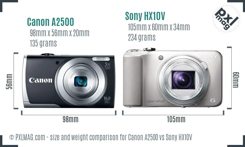 Canon A2500 vs Sony HX10V size comparison
