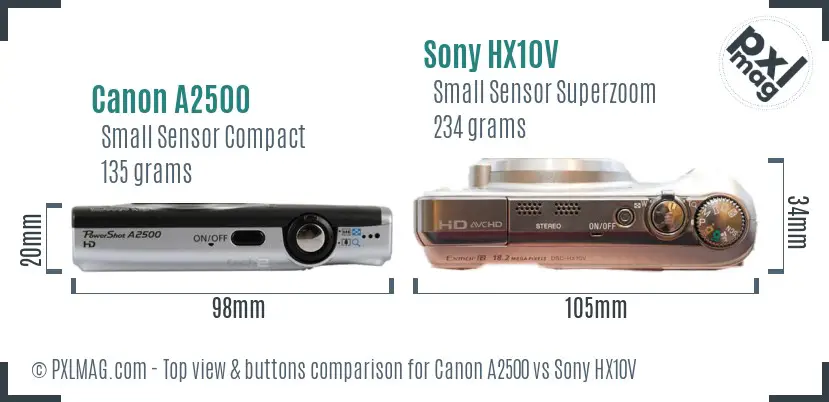 Canon A2500 vs Sony HX10V top view buttons comparison