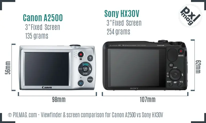 Canon A2500 vs Sony HX30V Screen and Viewfinder comparison