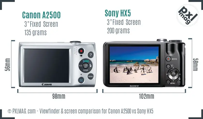 Canon A2500 vs Sony HX5 Screen and Viewfinder comparison Canon A2500 vs Sony HX5 Screen and Viewfinder comparison