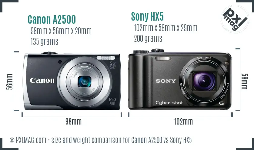 Canon A2500 vs Sony HX5 size comparison Canon A2500 vs Sony HX5 size comparison