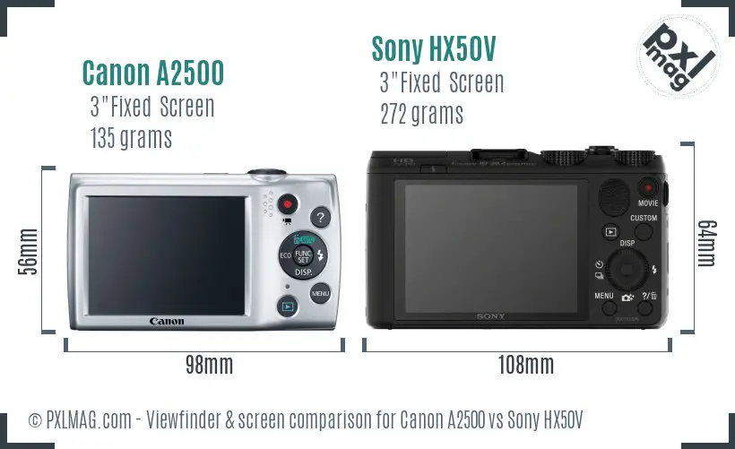 Canon A2500 vs Sony HX50V Screen and Viewfinder comparison