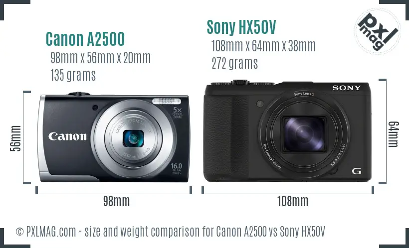 Canon A2500 vs Sony HX50V size comparison