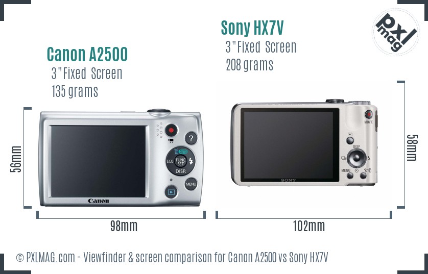 Canon A2500 vs Sony HX7V Screen and Viewfinder comparison