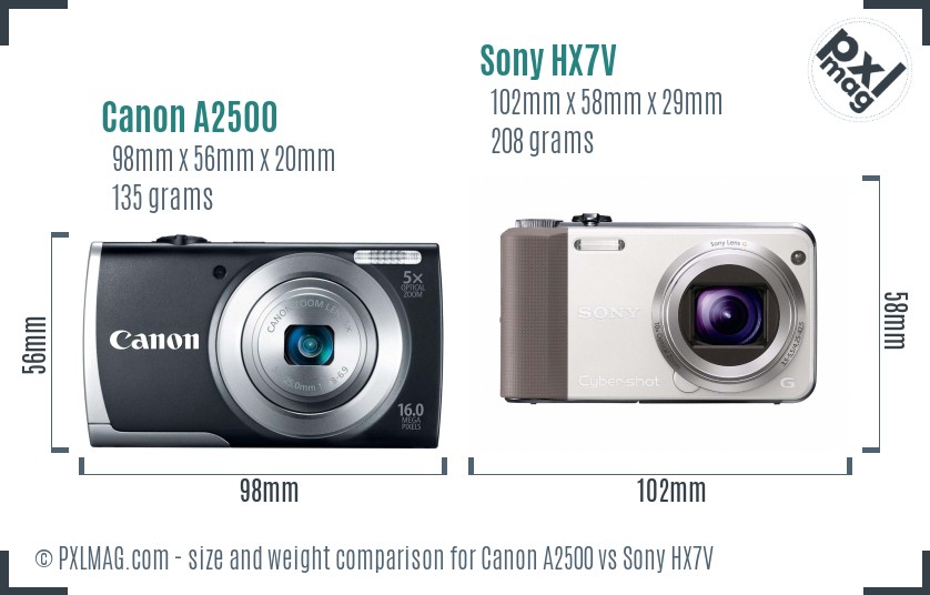 Canon A2500 vs Sony HX7V size comparison Canon A2500 vs Sony HX7V size comparison