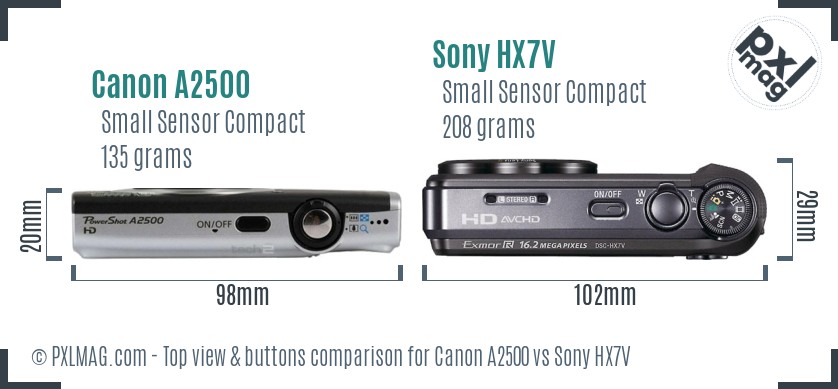 Canon A2500 vs Sony HX7V top view buttons comparison