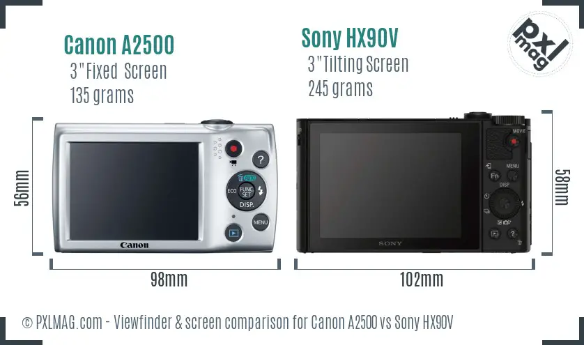 Canon A2500 vs Sony HX90V Screen and Viewfinder comparison