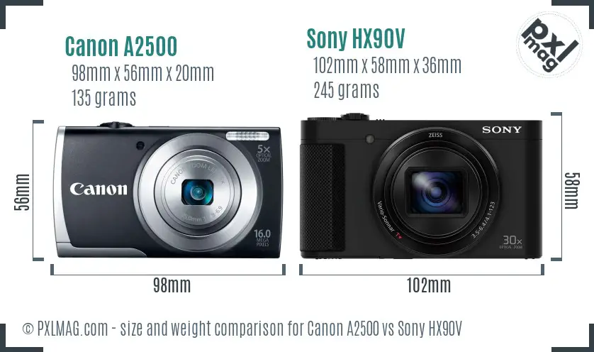 Canon A2500 vs Sony HX90V size comparison