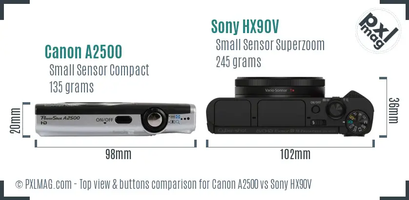 Canon A2500 vs Sony HX90V top view buttons comparison