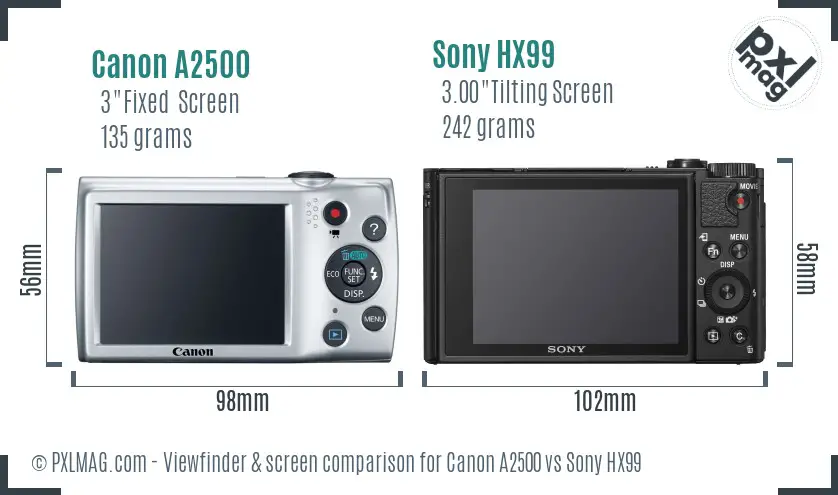 Canon A2500 vs Sony HX99 Screen and Viewfinder comparison