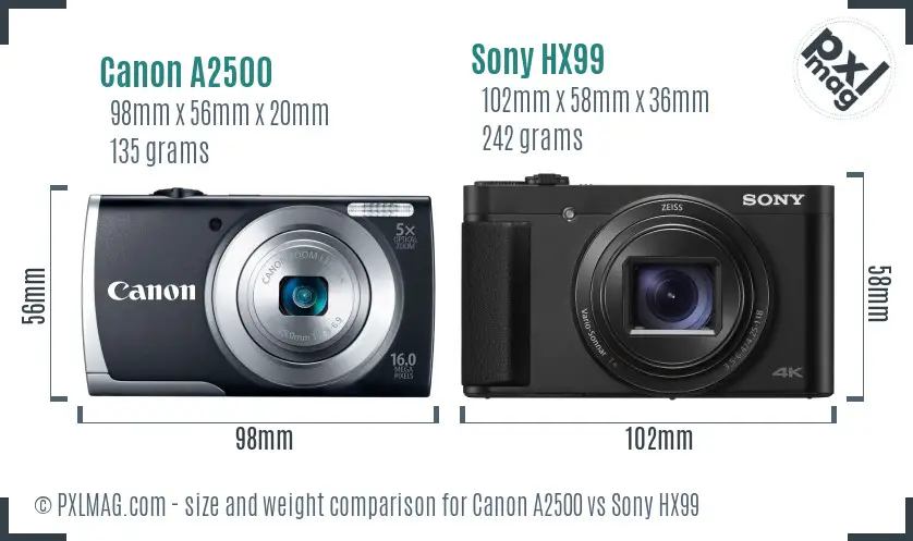 Canon A2500 vs Sony HX99 size comparison