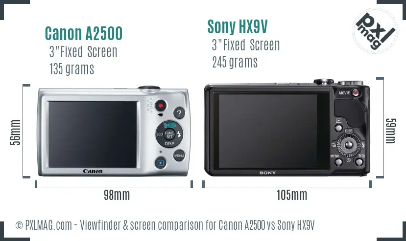 Canon A2500 vs Sony HX9V Screen and Viewfinder comparison