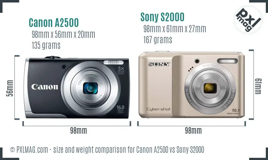 Canon A2500 vs Sony S2000 size comparison