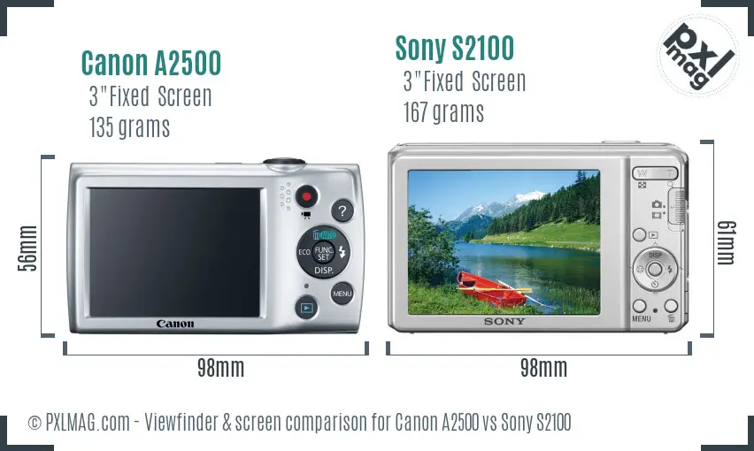 Canon A2500 vs Sony S2100 Screen and Viewfinder comparison