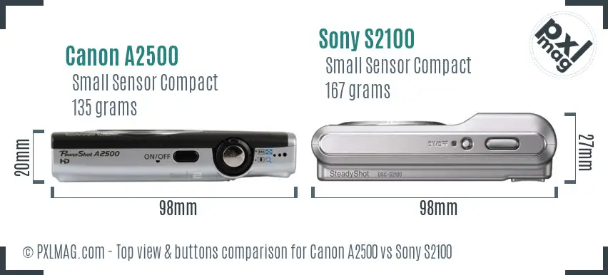 Canon A2500 vs Sony S2100 top view buttons comparison