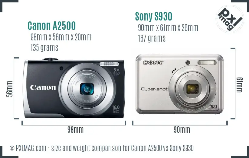 Canon A2500 vs Sony S930 size comparison