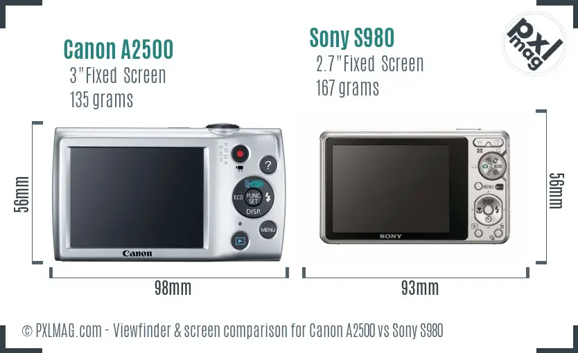 Canon A2500 vs Sony S980 Screen and Viewfinder comparison Canon A2500 vs Sony S980 Screen and Viewfinder comparison