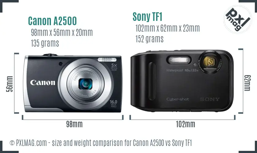 Canon A2500 vs Sony TF1 size comparison Canon A2500 vs Sony TF1 size comparison
