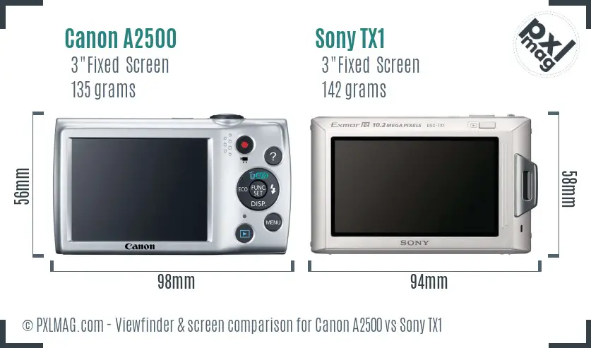 Canon A2500 vs Sony TX1 Screen and Viewfinder comparison