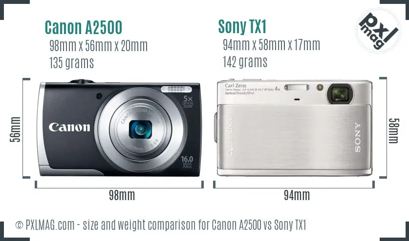 Canon A2500 vs Sony TX1 size comparison