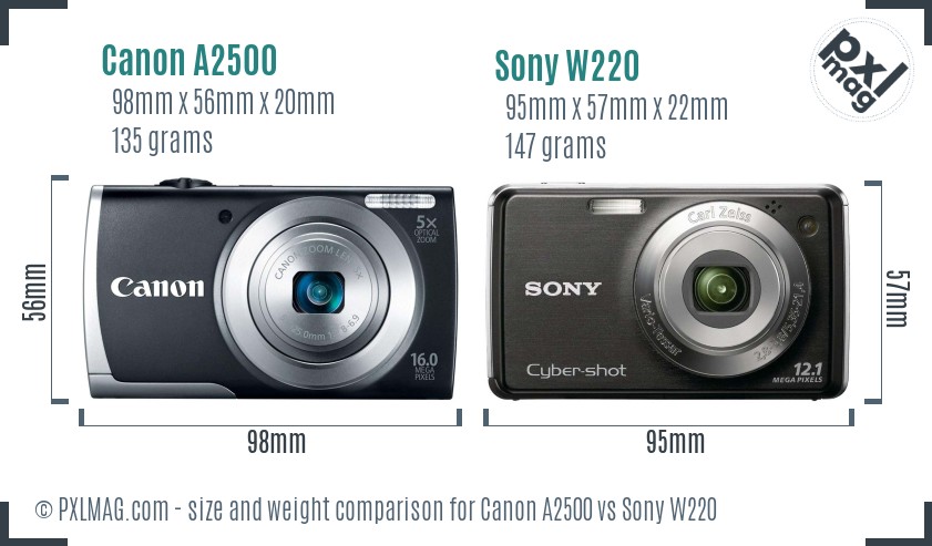 Canon A2500 vs Sony W220 size comparison Canon A2500 vs Sony W220 size comparison