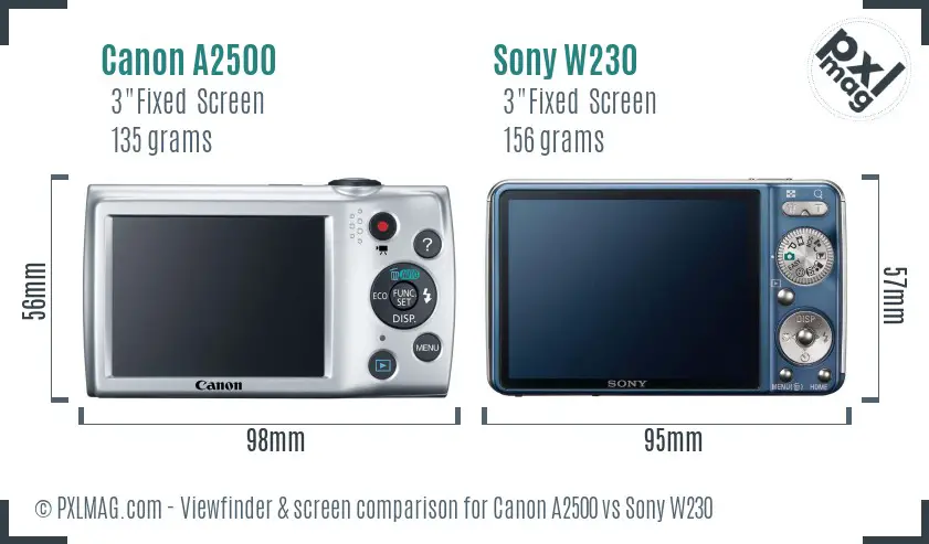 Canon A2500 vs Sony W230 Screen and Viewfinder comparison
