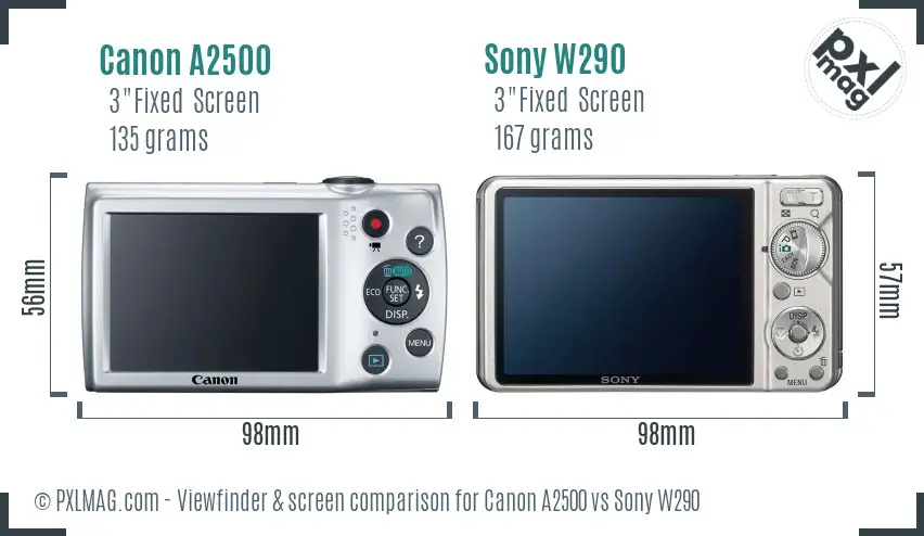 Canon A2500 vs Sony W290 Screen and Viewfinder comparison