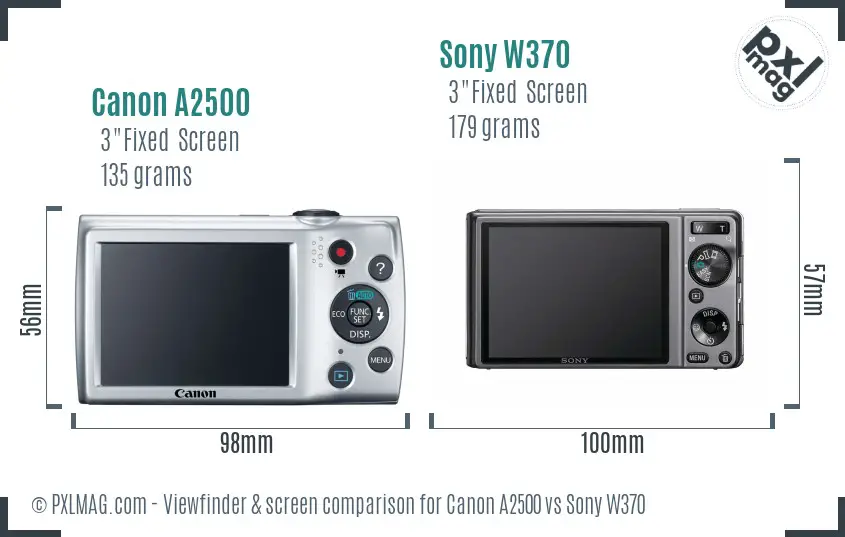 Canon A2500 vs Sony W370 Screen and Viewfinder comparison
