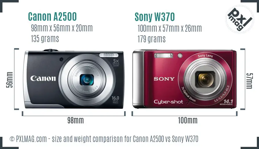 Canon A2500 vs Sony W370 size comparison